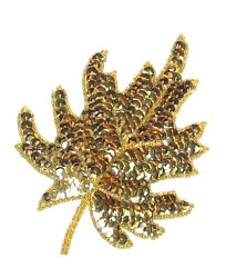 E182 Gold Maple Leaf Sequin Applique 5.5"