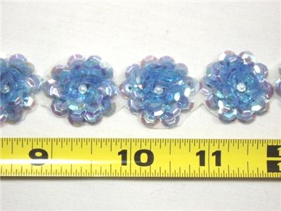 T8900 Light Blue Ab Flower Sequin Pearl Appliques or Trim 1"