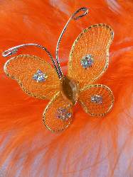 MR021 Choose Size Orange Organza Jewel Butterfly Embellishment