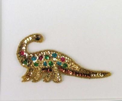 E178 Gold Bronze Dinosaur Sequin Beaded Applique 5"