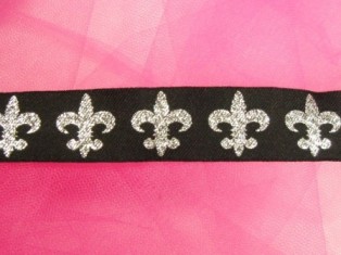 L34  Black Silver Fleur De Leis Sewing Trim 1"