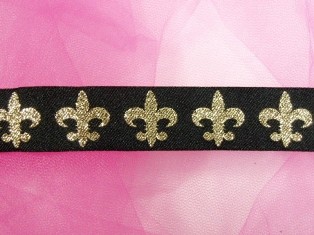 L34  Black Gold Fleur De Leis Sewing Trim 1"