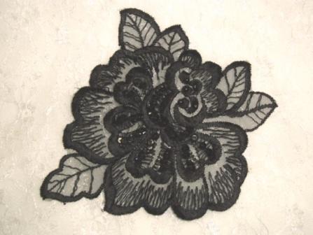 E2708  Black (left) Venice Lace Floral Sequin Beaded Applique 5.5"