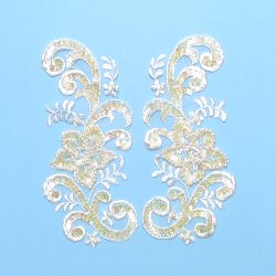 E2716  Ivory Venise Lace Mirror Pair Sequin Appliques 7"