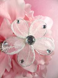 MR020 Choose Size White Organza Jewel Floral Embellishment