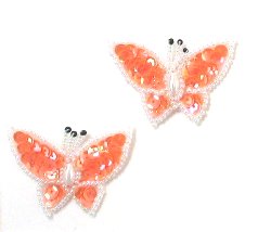 E3132 (Set of 2) Orange Butterfly Sequin Beaded Appliques 1.75"