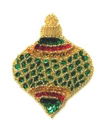 E3184  Small Christmas Ornament Sequin Beaded Applique 3"