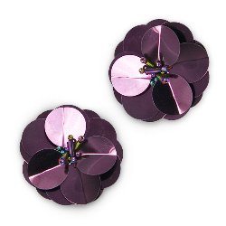 E3998 (Set of 2) Burgundy Cluster Flower Sequin Appliques 1.5"