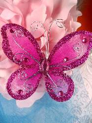 MR021 Choose Size Fuchsia Organza Jewel Butterfly Embellishment