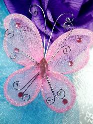 MR021 Choose Size Lt. Pink Organza Jewel Butterfly Embellishment