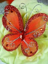 MR021 Choose Size Red Organza Jewel Butterfly Embellishment