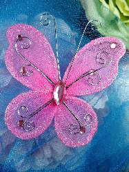MR021 Choose Size Shocking Pink Organza Jewel Butterfly Embellishment