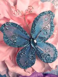 MR021 Choose Size Turquoise Organza Jewel Butterfly Embellishment