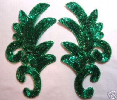 K8257  Green Beaded Claw  Mirror Pair Appliques 7.5"