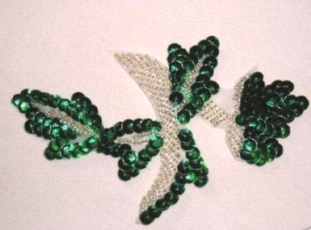 K8277   Green Leaf Designer Sequin Beaded Applique 4.75"