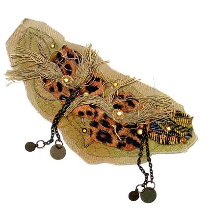 E5944 Leopard Animal Print Patch Denim Beaded Applique 6.25"