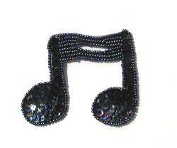 E722 Black Double Note Sequin Applique 3"