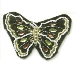 E5864 Khaki Felt Embellished Butterfly Applique 3.25"