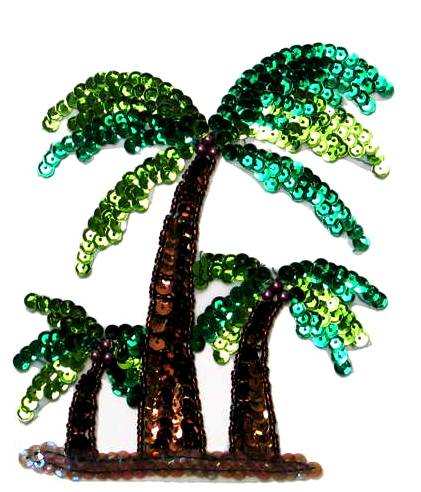E664S Palm Trees Sequin Beaded Applique 5.5"