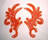 Orange AB Claw Mirror Pair  6.75" Sequin Beaded Applique K8101