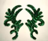 Green Silver Mirror Pair  6.75" Sequin Beaded Applique K8101