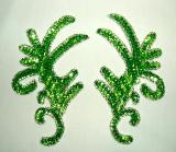 Lime Green Neon Claw Mirror Pair  6.75" Sequin Beaded Applique K8101