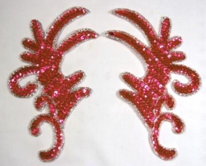 K8101 Pinkish Orange 7" Mirror Pair Sequin Beaded Applique