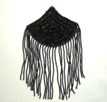 K8104  Black Epaulet Dangle Sequin Beaded Applique 7"