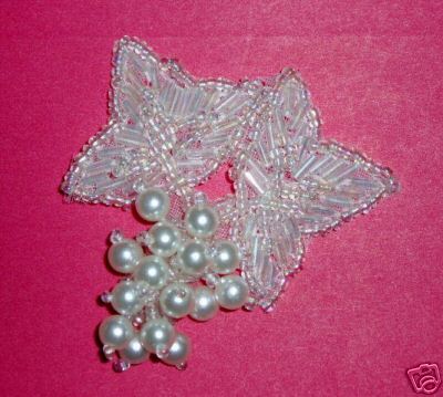 K8106  White AB Leaf Cluster Beaded Applique 2.5"