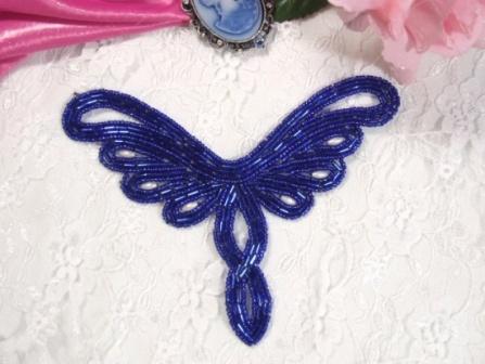 K8107  Royal Blue Pearl Collar Motif  Beaded Applique 5.25"