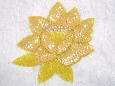 K8108  Yellow Opaque Sequin Beaded Applique 5.25"