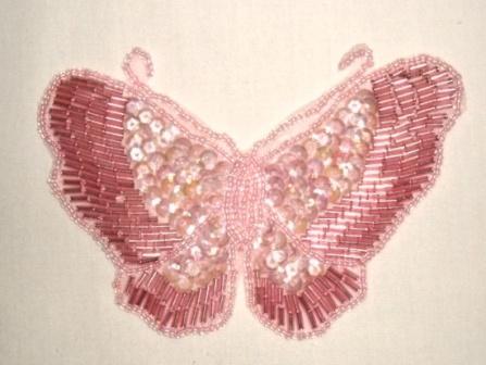 K8110  Pink Crystal Butterfly Sequin Beaded Applique 4"