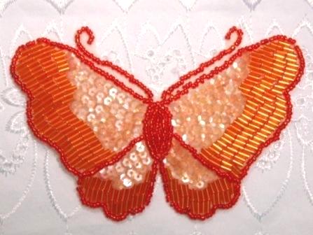 K8110  Orange Iris Butterfly Sequin Beaded Applique 4"
