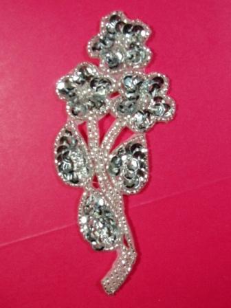 K8112  Silver Flower Cluster 5" Sequin Beaded Applique