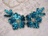 Turquoise Floral  5" Sequin Beaded Applique K8116