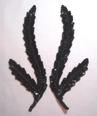 K8121  Black Seaweed Mirror Pair Sequin Beaded Applique