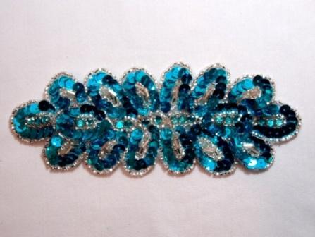 K8122 Turquoise Rhinestone  6.25" Sequin Beaded Applique