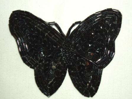 K8129  Black Butterfly Sequin Beaded Applique 3.5"