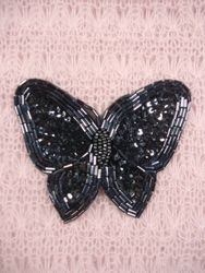 K8129  Gunmetal Butterfly Sequin Beaded Applique 3.5"