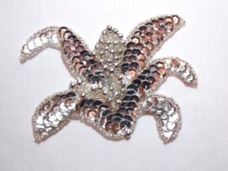 K8132  Iris Floral Beaded Sequin Applique 4"