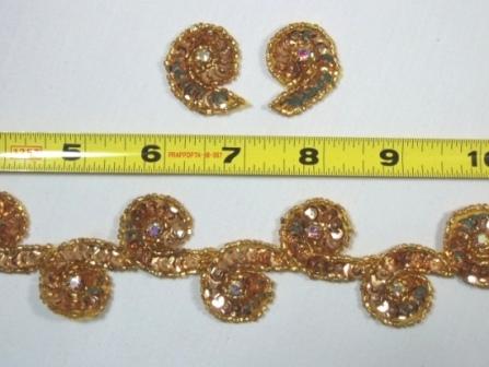 T8136  Gold Rhinestone Curl Sequin Beaded Trim