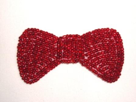 K8137A  Red Small Bow Beaded Applique 2.5"