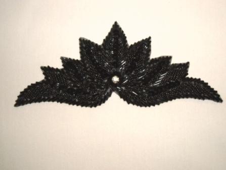 K8138  Black Rhinestone Sequin Beaded Applique 7"