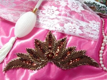 K8138  Bronze Rhinestone Sequin Beaded Applique 7"