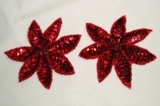 Red Floral Pair 3.5" Sequin Beaded Appliques  K8139