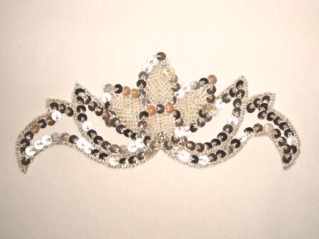 K8143  Silver Rhinestone  Beaded Sequin Applique 7.25"