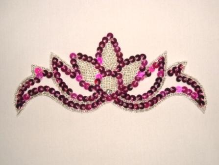 K8143  Fuchsia Rhinestone  Beaded Sequin Applique 7.25"