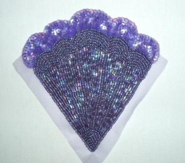 K8246  Lavender AB Victorian Fan Sequin Beaded Applique 4.75"