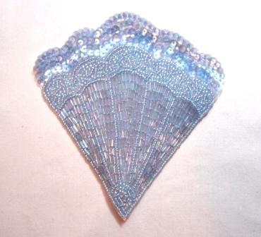 K8246   Lt., Blue Victorian Fan Sequin Beaded Applique 4.75"