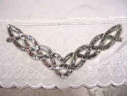 K8248  Silver Braided Collar Sequin Beaded Applique 8.75"